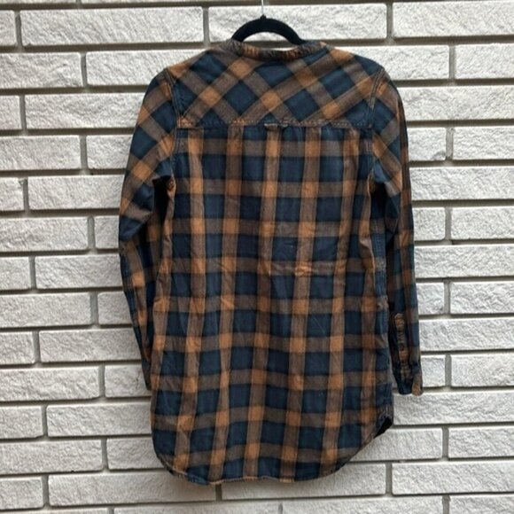 Roots Plaid Flannel Tunic Top Tan/Brown/Navy Sz S - Picture 9 of 9